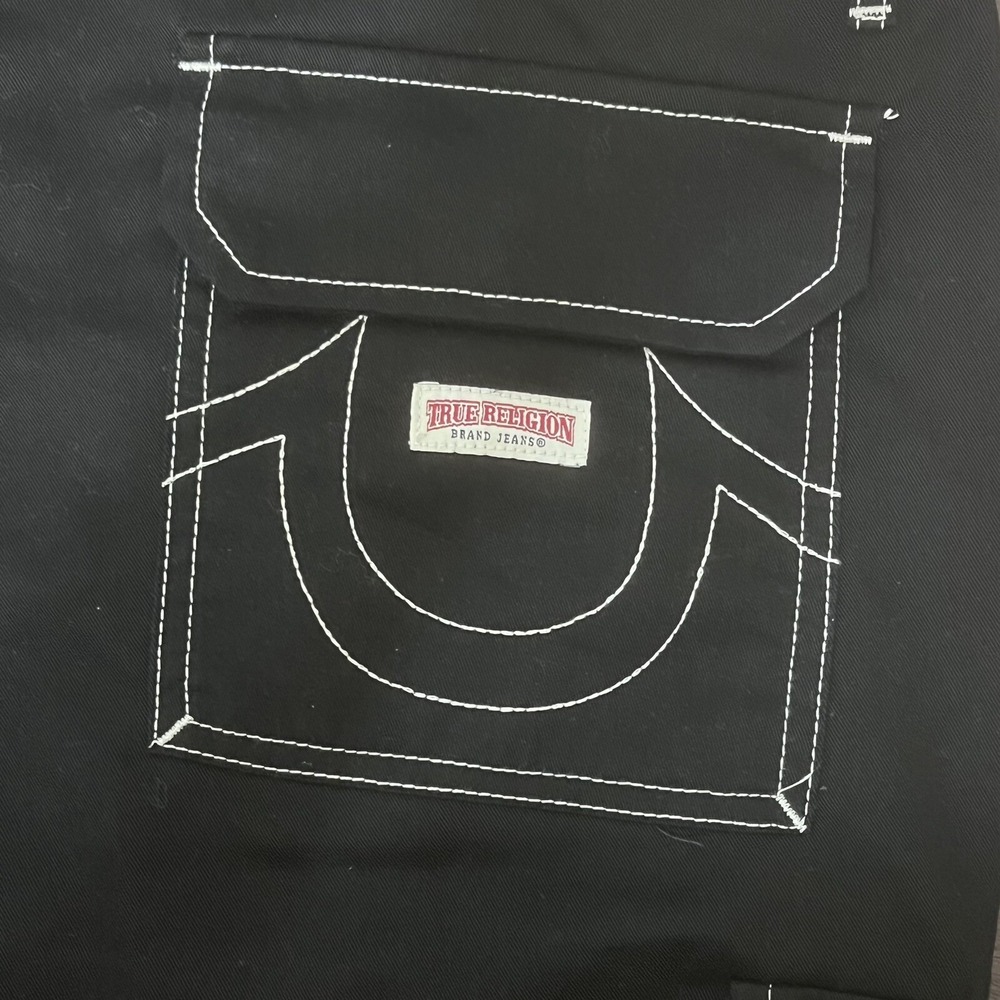 True Religion Brand Jeans Cargo Pants‎ Jet Black Men Size 34X32 New - Picture 2 of 16